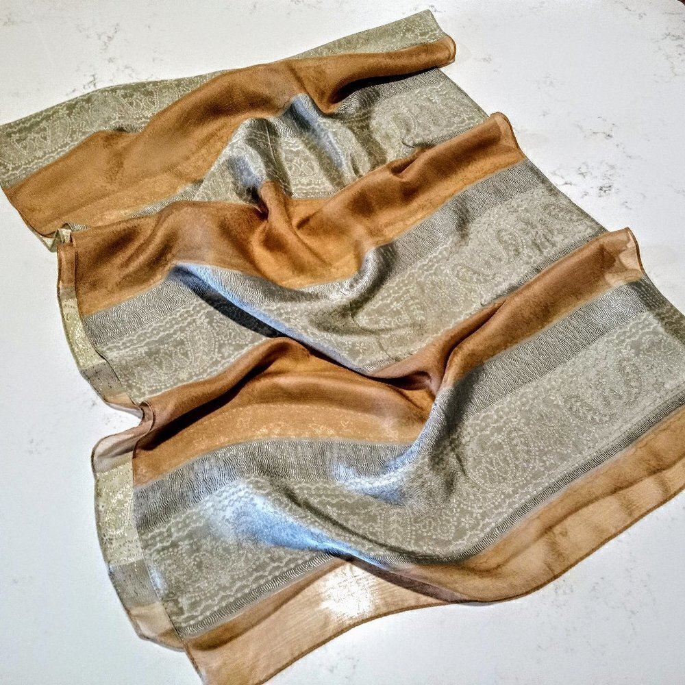 Su Su Oblong Blue & Cinnamon Jacquard Scarf Wrap